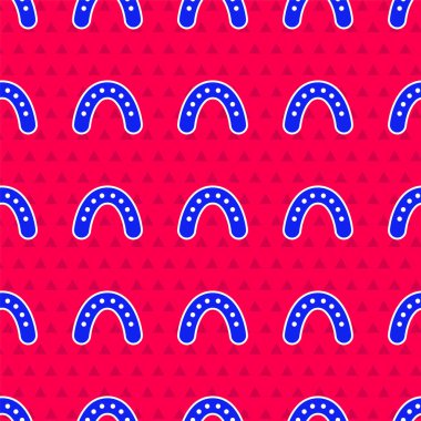 Blue Mouth guard boxer icon isolated seamless pattern on red background.  Vector