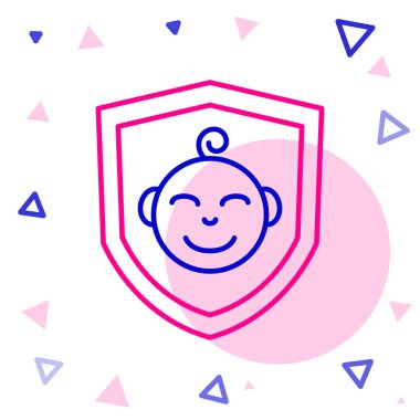 Kalkan simgesindeki Çizgi Bebeği beyaz arka planda izole edildi. Çocuk güvenliği işareti. Renkli taslak konsepti. Vektör