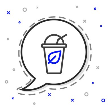 Beyaz arka planda yaprak simgesi olan çizgi çay fincanı. Tatlı doğal yemek. Renkli taslak konsepti. Vektör