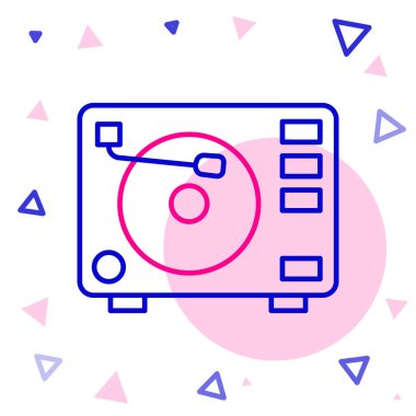 Beyaz arkaplanda izole edilmiş vinil disk simgesine sahip çizgi vinili oynatıcı. Renkli taslak konsepti. Vektör