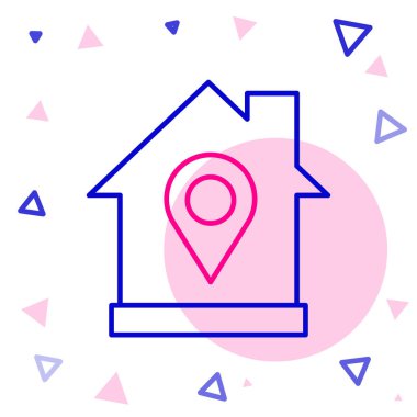 Beyaz arkaplanda ev simgesi olan çizgi haritası işaretçisi. Ev konumu belirleyici sembol. Renkli taslak konsepti. Vektör