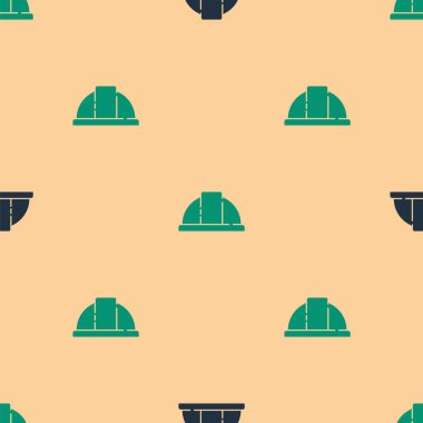 Yeşil ve siyah İşçi kaskı ikonu bej arka planda izole edilmiş pürüzsüz desen. Vektör İllüstrasyonu.