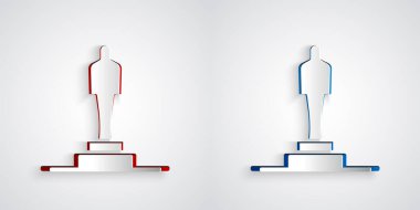 Paper cut 3D printer model icon isolated on grey background. 3d printing. Paper art style. Vector.