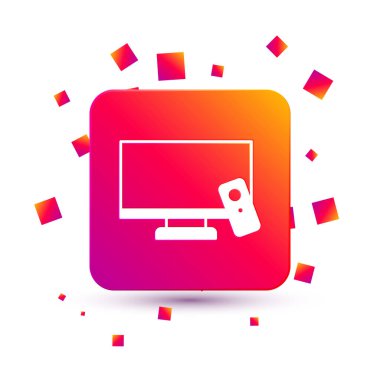 Beyaz Akıllı TV simgesi beyaz arkaplanda izole edildi. Televizyon tabelası. Kare renk düğmesi. Vektör