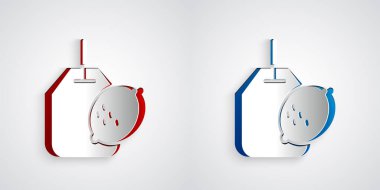 Paper cut Tea bag with lemon icon isolated on grey background. Paper art style. Vector