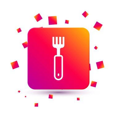 White Fork icon isolated on white background. Cutlery symbol. Square color button. Vector