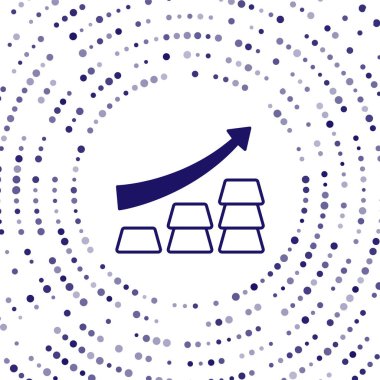 Beyaz arka planda izole edilmiş altın külçeli Mavi Finans grafik okları. Finansal başarı kavramı. Altın yatırım konsepti. Soyut çember rastgele noktalar. Vektör
