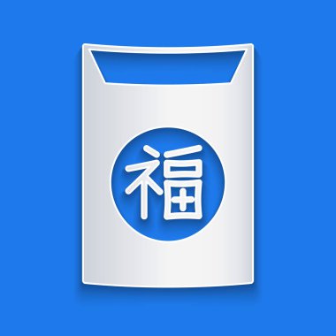 Kağıt kesiği Çin Yeni Yıl ikonu mavi arka planda izole. Kağıt sanatı tarzı. Vektör