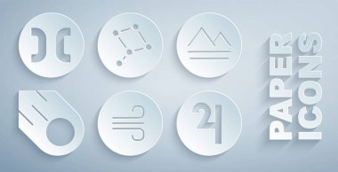 Set Windy weather, Earth element, Comet, Symbol Jupiter, Great Bear constellation and Pisces zodiac icon. Vector