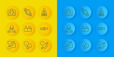 Set line Two sitting men talking, Informal greeting, BFF best friends forever, Incoming call on mobile, Romantic relationship, Friends,  and  icon. Vector