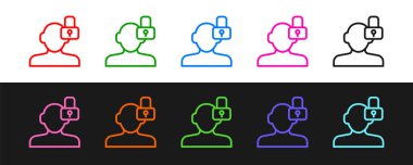 Set line Closed personality icon isolated on black and white background. Introvert psychology.  Vector