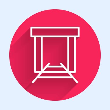 Beyaz çizgi altın madeni ikonu uzun gölge arkaplan izole. Kırmızı daire düğmesi. Vektör