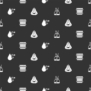 Set Aroma diffuser, Sauna bucket, Water temperature and hat on seamless pattern. Vector