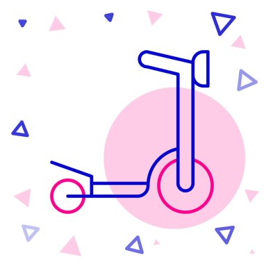 Beyaz arka planda izole edilmiş çocuk simgesi için çizgi tekerlekli scooter. Motoru tekmele ya da dengeli sür. Renkli taslak konsepti. Vektör