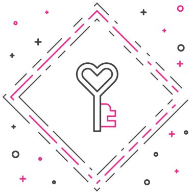 Kalp şeklindeki çizgi anahtarı beyaz arkaplanda izole edildi. Sevgililer günün kutlu olsun. Renkli taslak konsepti. Vektör