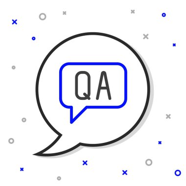 Beyaz arkaplanda Soru ve Yanıt simgesinin izole edildiği satır konuşma balonları. Q ve A sembolü. SSS işareti. Konuşma balonu ve çizelgesi. Renkli taslak konsepti. Vektör