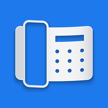 Kağıt kesiği telefon ahizesi simgesi mavi arkaplanda izole edildi. Telefon işareti. Kağıt sanatı tarzı. Vektör