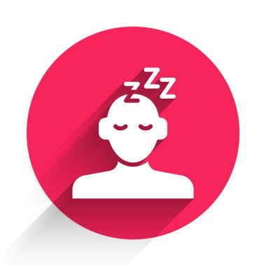 White Dreams icon isolated with long shadow background. Sleep, rest, dream concept. Resting time and comfortable relaxation. Red circle button. Vector