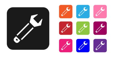 Beyaz arkaplanda siyah anahtarlı simge izole edildi. Anahtar tamir aleti. Servis aracı sembolü. Simgeleri renklendirin. Vektör