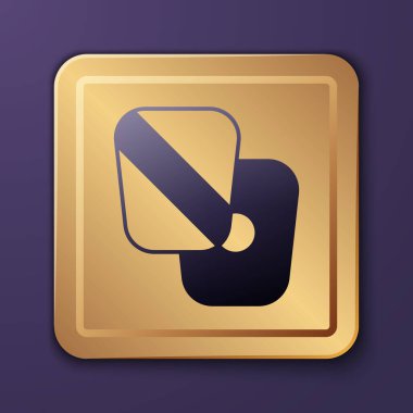 Mor Boks antrenman patileri ikonu, mor arka planda izole edilmiş. Altın kare düğme. Vektör