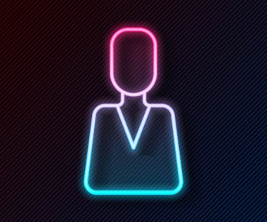 Parlayan neon hattı çalışanı simgesi siyah arkaplanda izole edildi. Kafa avcılığı. İş hedefi ya da İş Bulma. İş için insan kaynakları ve adam toplama. Vektör