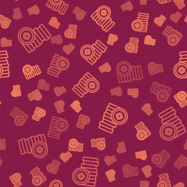 Kahverengi çizgi Çin Yuan para birimi sembolü simgesi kırmızı arkaplanda izole edilmiş pürüzsüz desen. Bozuk para. Bankacılık işareti. Para sembolü. Vektör