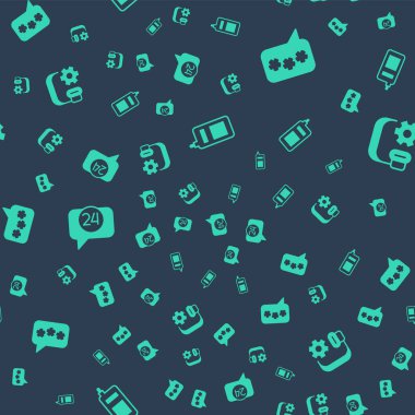 Set Mobile phone, Speech bubble chat, Telephone 24 hours support and Headphoneswith settings on seamless pattern. Vector