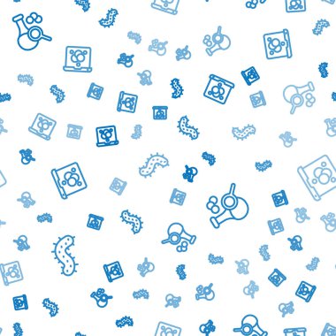 Set line Virus Test tube and Chemical formula on seamless pattern. Vector.