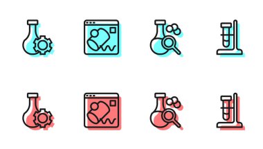 Set line Test tube Data visualisation and flask stand icon. Vector.