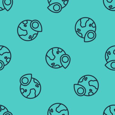 Dünya ikonundaki siyah çizgi konumu yeşil arka planda izole edilmiş pürüzsüz desen. Dünya ya da Dünya işareti. Vektör.