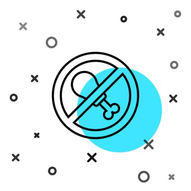 Siyah çizgi. Et simgesi yok. Siyah çizgi arkaplanı izole edilmiş. Fast food yasak - vejetaryen yiyecekler. Rastgele dinamik şekiller. Vektör.