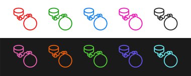 Set line Ball on chain icon isolated on black and white background.  Vector.
