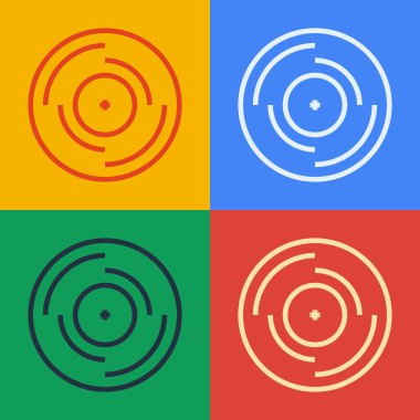 Pop sanat çizgisi Vinil disk simgesi renk arkaplanında izole edildi. Vektör.