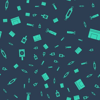 Set Marker pen, , Spray can nozzle cap and Spiral notebook on seamless pattern. Vector