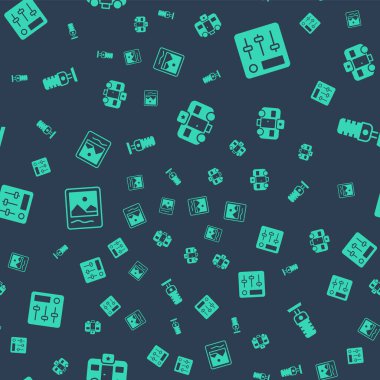 Set Actor trailer, Sound mixer controller, Photo frame and Microphone on seamless pattern. Vector