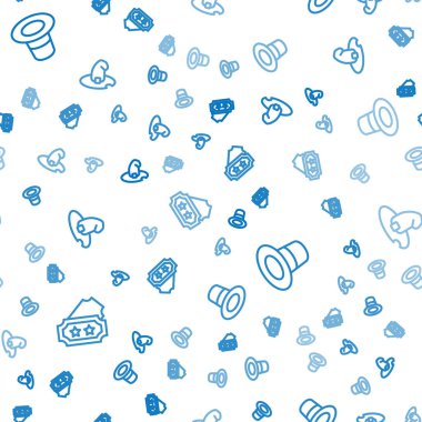 Set line Ticket, Magic hat and Witch on seamless pattern. Vector