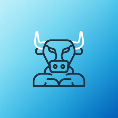 Line Minotaur icon isolated on blue background. Mythical greek powerful creature the half human bull legendary minotaur from cretan labyrinth. Colorful outline concept. Vector