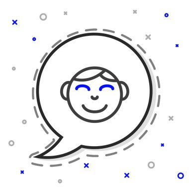 Mutlu küçük çocuk baş simgesi beyaz arka planda izole edildi. Erkek bebeğin yüzü. Renkli taslak konsepti. Vektör