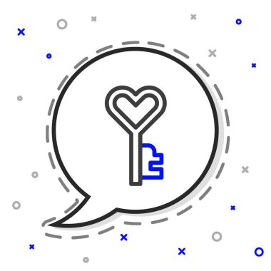 Kalp şeklindeki çizgi anahtarı beyaz arkaplanda izole edildi. Sevgililer günün kutlu olsun. Renkli taslak konsepti. Vektör