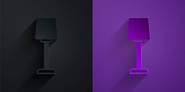 Kağıt kesiği masa lambası simgesi mor arkaplanda siyah üzerine izole. Kağıt sanatı tarzı. Vektör