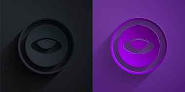 Paper cut Medallion with eye icon isolated on black on purple background. Magic amulet with eye. Paper art style. Vector