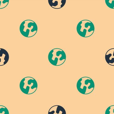 Yeşil ve siyah dünya ikonu bej arka planda izole edilmiş pürüzsüz desen. Dünya ya da Dünya işareti. Küresel internet sembolü. Geometrik şekiller. Vektör