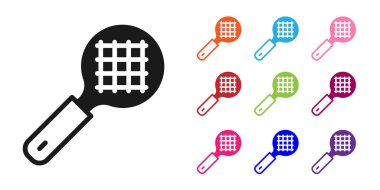 Black Tea strainer with handle icon isolated on white background. Metal sieve. Set icons colorful. Vector