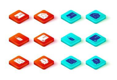 Set Envelope, Speech bubble chat, Express envelope, and check mark, Outgoing mail and Delete icon. Vector