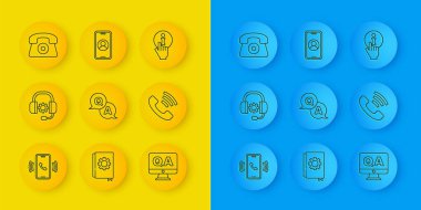 Set line Telephone 24 hours support, Headphones, Question and Answer, Information and  icon. Vector