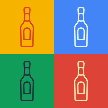 Pop sanat eseri şampanya şişesi ikonu renk arkaplanında izole edilmiş. Vektör
