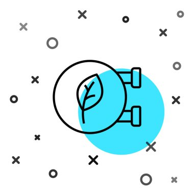 Black line Eco shop icon isolated on white background. Organic shop or eco products sign. Random dynamic shapes. Vector