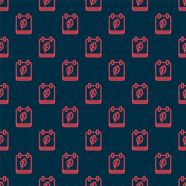 Sonbahar yaprakları simgesiyle kırmızı çizgili takvim siyah arkaplanda izole edilmiş pürüzsüz desen. Vektör