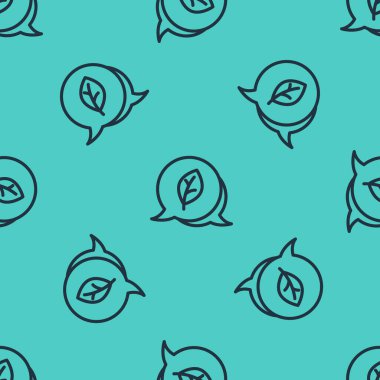 Siyah çizgi Yaprak Çevre sembolü simgesi yeşil arka planda izole edilmiş kusursuz desen. Pankart, etiket, etiket, logo, çevre yeşili etiketi. Vektör