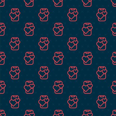 Kırmızı çizgi flört uygulaması çevrimiçi mobil konsept simgesi siyah arkaplanda izole edilmiş kusursuz desen. Kadın erkek profili düz tasarım. Çift ilişki için eşleşiyor. Vektör